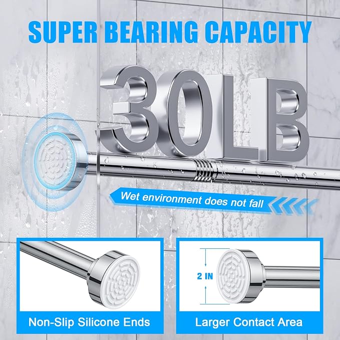 TEECK 2 Pack Shower Curtain Rod, 32-43 inch Adjustable Spring Tension Curtain Rod, Never Rust Anti-Slip Shower Curtain Rod for Bathroom, No Drilling, Never Collapse, Easy to Use, Silver