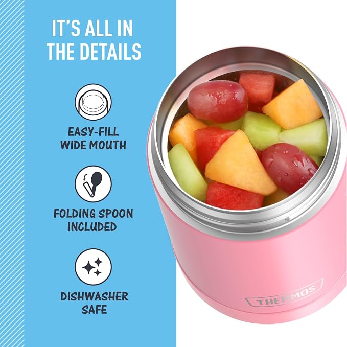 THERMOS FUNTAINER 16 Ounce Stainless Steel Vacuum Insulated Food Jar with Spoon, Pink