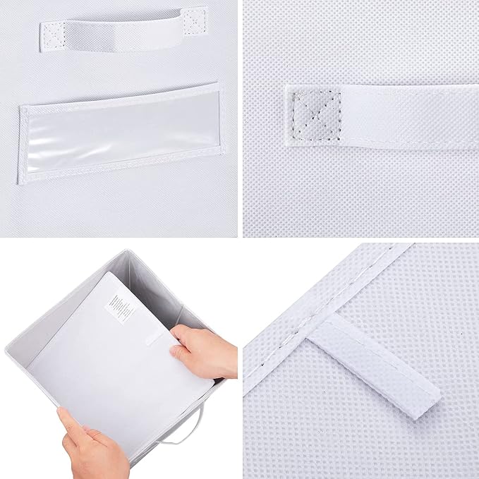 13x13x13 storage cube bins(Set of 8)Fabric storage cubes with 8 Labels Window Cards & a Pen,storage cubes 13x13, storage bin, Collapsible 13 inch cube storage bins,Cubby Organizer Boxes, White