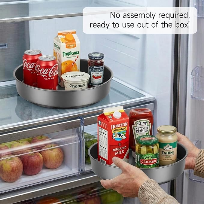 2PCS 9.8" Black Metal Lazy Susan Turntable Organizer | Non-Slip, Easy to Wipe, 360°Rotating Spinning Tray, For Cabinet, Pantry, Table Top, Fridge, Bathroom Vanity, Kitchen Decor