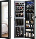 Full Length Mirror Jewelry Cabinet Organizer Lockable Door Wall-Mounted Jewelry Armoire with Shelves and Behind the Door Storage Black