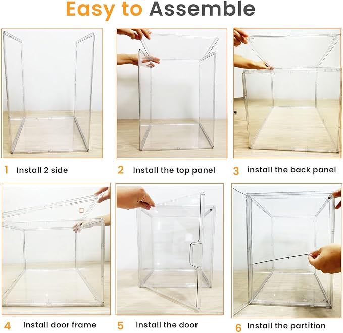 XXX-Large Clear Stackable Acrylic Display with Lid & Magnetic Door - 2-Tier Adjustable Shoe Box Case 11.8'' X 9.8'' X 15.7''Organizer for Boot, Sneakers, Collectibles, Figures, Purses | 1-Pack