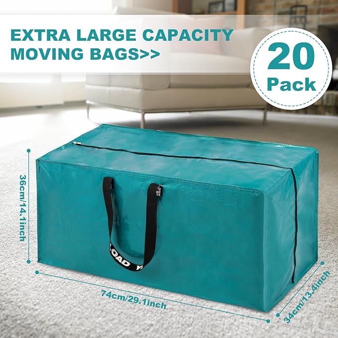 Pink Moving Bags - 20 Pack Extra Large Heavy Duty Storage Bags With Zipper & Reinforce Handles | 29x14x13 Inch Moving Tote Bags Bulk For Clothing, Shoes, Travel