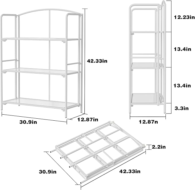 Crofy 3-Tier Wider Foldable Bookshelf, White Frame & Transparent Shelves | No-Assembly Collapsible Portable Storage Organizer; Sturdy Transparent Shelves; Ideal for Living Room & Home Office