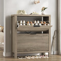 YOMILUVE Shoe Cabinet Storage for Entryway, Fluted Shoe Cabinet with 2 Flip Drawers, Hidden Shoe Rack Tall Freestanding Shoe Organizer with Legs for Hallway, Gray