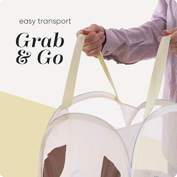 Pop Up Laundry Hamper, Cute Puppy 71L Collapsible Mesh Basket with Handles | Breathable Foldable Clothes Basket, Reinforced Handles, Side Pocket - for Dorm, Travel, Kids Room, Bedroom - Handy Laundry