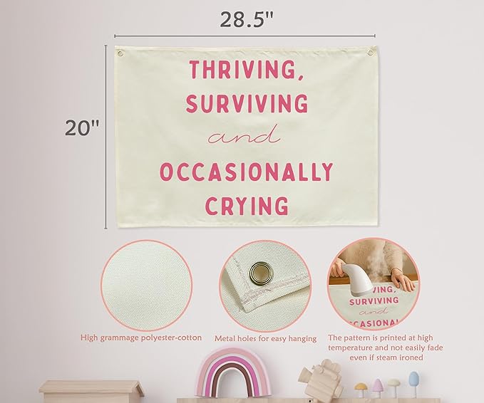 Classroom Wall Flag Decor-Teacher Gift-Inspirational Back to School Wall Banner Decor-Thriving Surviving-Hanging Rectangular Canvas Banner for Classroom Teacher Office Reading Corner