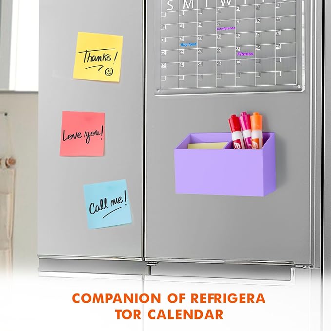 BEYGORM Magnetic Dry Erase Marker Holder for Whiteboard,Non-slip Acrylic Magnet Pen Holder for Fridge Refrigerator,Locker Organizer for Work,Locker Accessories,Pencil Cup for Desk(Purple)
