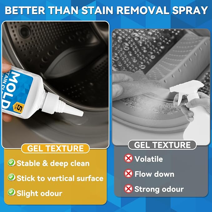Mold Stain Cleaner, 8 Floz Washing Machine Cleaner Gel with Brush, Household All-Purpose Cleaner Highly Effective in Penetrating for Grout, Fridge, Bathroom, Shower, Front Load Washer