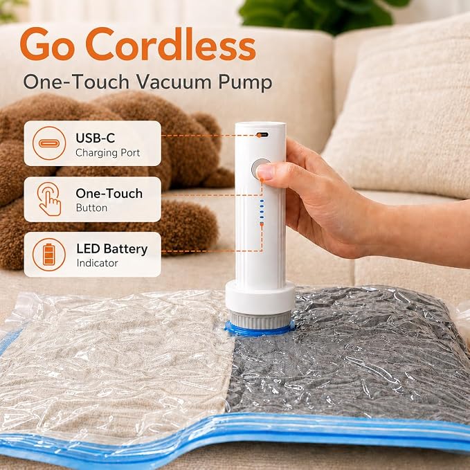 21 Pack Vacuum Bags for Travel with Rechargeable Air Pump, Carry-On Compression Bags for Luggage and Suitcase, Space Saver Storage for Clothing and Travel Organization