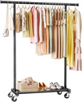 Clothing Rack for Hanging Clothes, 45" Wide Rolling Clothes Rack, Metal Garment Hanger Rack with Wheels, Portable Coat Rack Wardrobe Rack for Bedroom Laundry, Black