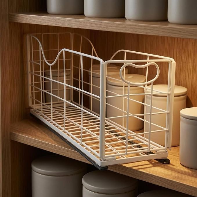 Pull-out Storage Basket Carbon Steel Smooth Slide Rails Organizer for Shelf