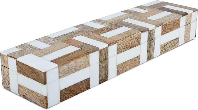 Handicrafts Home White Decorative Storage Box with Lid Wood Entryway Organizer Key Holder Box Console Table Storage for Hallway – Resin Inlay Marquet Chase Collection - 10x2.5x1.5