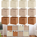 Yinder 12 Pcs Cube Storage Bin Brown 10.5''x10.5''x11'' Storage Bins for Kids Classroom Decor Colorful Bins Foldable Baskets for Playroom Nursery Organizer Fabric Boxes (Brown, Beige, Khaki )