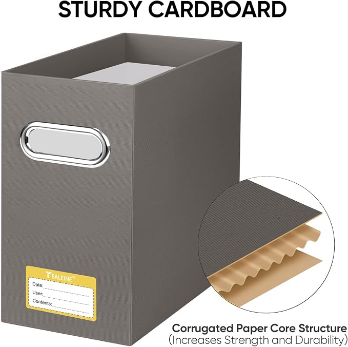 BALEINE File Organizer Box, Cardboard File Folder Organizer with Handle for Letter Size, Portable Collapsible Hanging Filing Box for Home Office Document Storage (1 Pack, Brown)