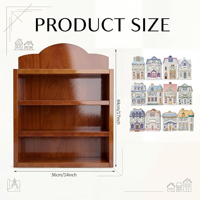 Chunful Vintage Spice Jar Wooden Rack Wood Color Natural Spice Shelf for 24 Jars, Village Style Wall Mounting Kitchen Storage Decorative Hanging Display Rack, Shelf Only(17 x 14.5 Inches)