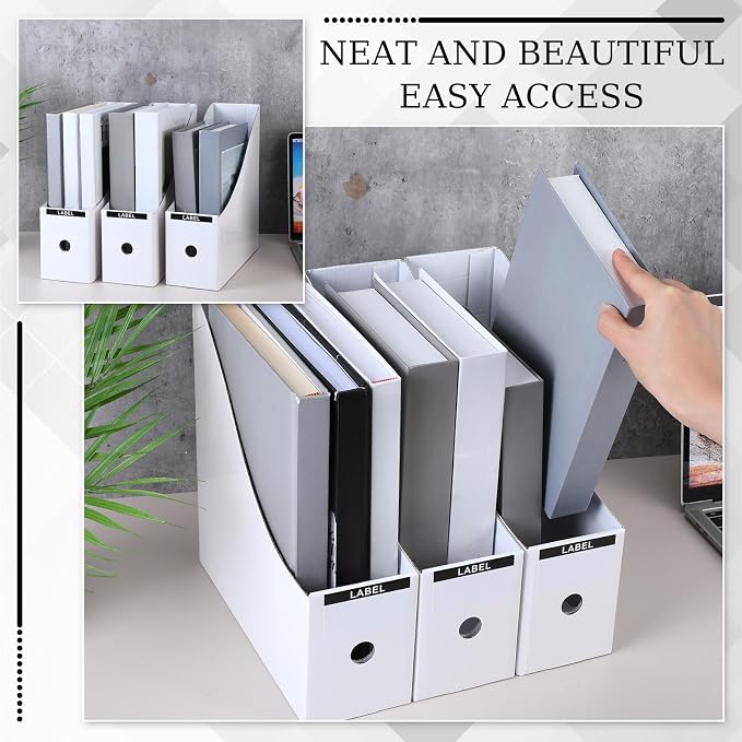 Geyee 50 Pcs Cardboard Magazine Holder Magazine File Holder Magazine Storage Box Document Magazine File Organizer with 50 Pcs Labels for School Office Home Supplies (White)