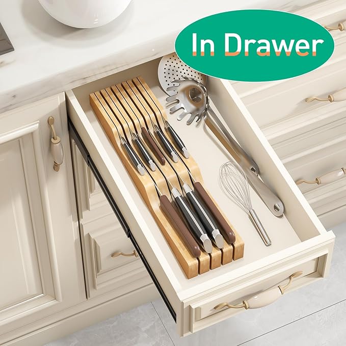 Knife Drawer Organizer (Natural, 9 Knives Organizer)