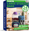 TUXIYA 24PACK 20 Gallon Extra Large Zipper Plastic Bags for Storage 24'' x 32'',Extra Large Clear Zipper Bags Reusable for Clothes, Home Moving, Travel, Camping, Thick 6 Mil
