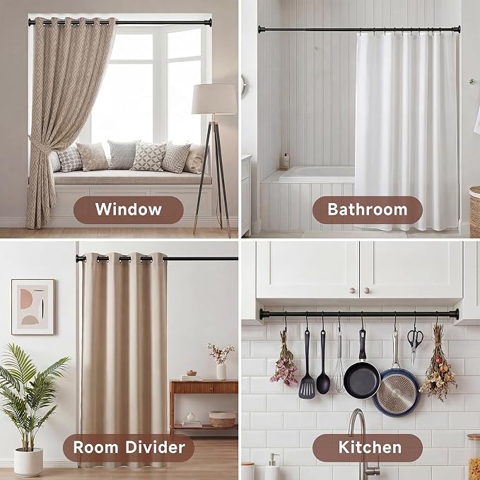 BRIOFOX Black Tension Curtain Rod 24 to 78 Inch(2-6.5ft) - Spring Tension Shower Curtain Rod, No Drilling Tension Rod for Curtains Windows Closet Kitchen