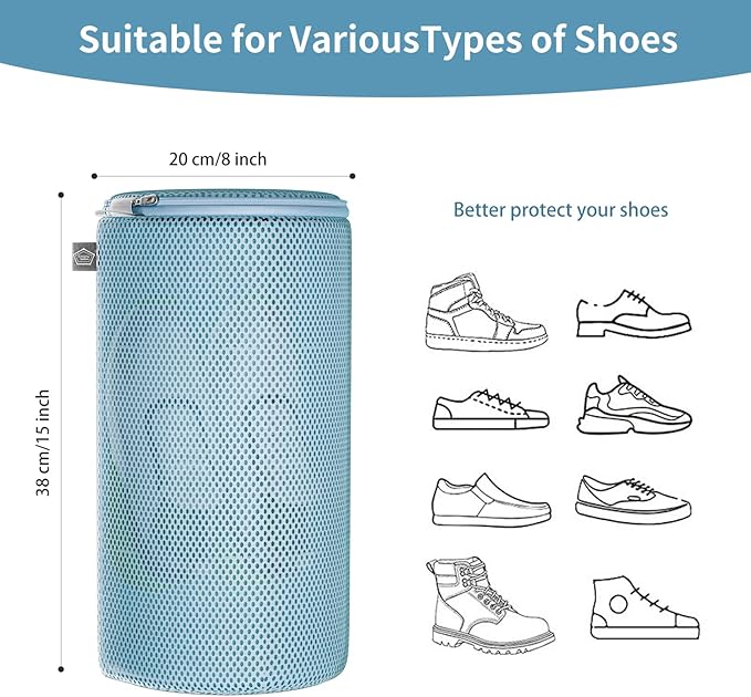 Kimmama Shoe Washing Machine Bag, Shoe Laundry Bag, Blue, 8x15", 4 Pack | Shoe Bag, For Sneaker, Tennis, Footwear, Trainers, Slippers, Sock, Building Blocks, Sandwish Mesh, Travel, Divided