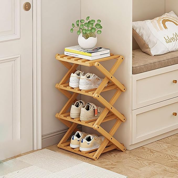 Vertical Shoe Rack Small, 4 Tier Portable Folding Shoe Storage Rack, Without Installation Free Standing Shoe Rack for Corridors, Bedrooms Living Room Corner and Small Spaces (4 Tier)