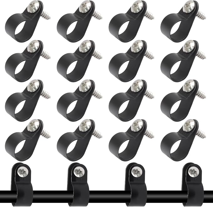100 Pcs 1/2 Inch Black Nylon Cable Clip Wire Clamp | R-type, 13.2mm, Screw Mounting, Stainless Steel Screws Included, Wire Management
