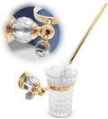 Toilet Brush and Holder Set, Wall Mounted, Clear Bowl (Gold Crystal) | Toilet Bowl Brush and Holder Set, Polished Gold Handle, Space-Saving Wall Mount, Stainless Steel Body, for Elegant Bathrooms
