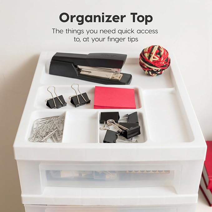 IRIS USA 10-Drawer Rolling Storage Cart, White/Clear | Keep craft supplies, office essentials, classroom items, and accessories organized with easy-access drawers for daily use