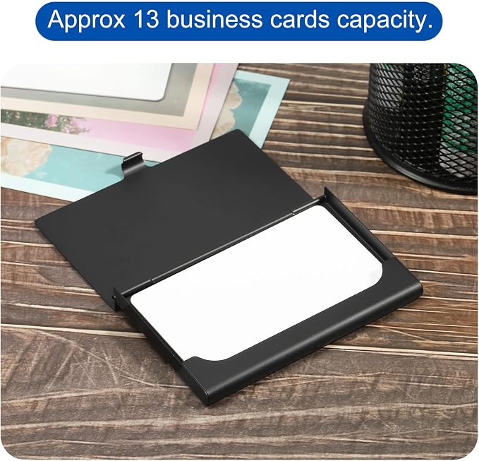 PATIKIL Business Card Holder, Aluminum Alloy Flip Cover Slim Name Cards Case for Women Men, Black