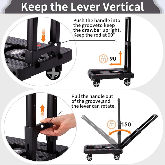 Folding Hand Truck Lightweight Hand Truck Dolly Foldable,Luggage cart with 4 Rotate Wheels, Utility Cart with Adjustable Handle,Collapsible Dolly for Moving