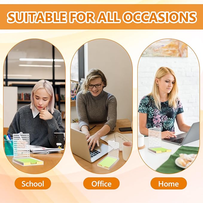 4" x 6" Sticky Notes Holder with 5 Different Stencil & 100 Sheet Post It Notes Clear Acrylic Self-Stick Sticky Note Dispenser Post It Note Holder Memo Organizer for Classroom Office Desk Organizer