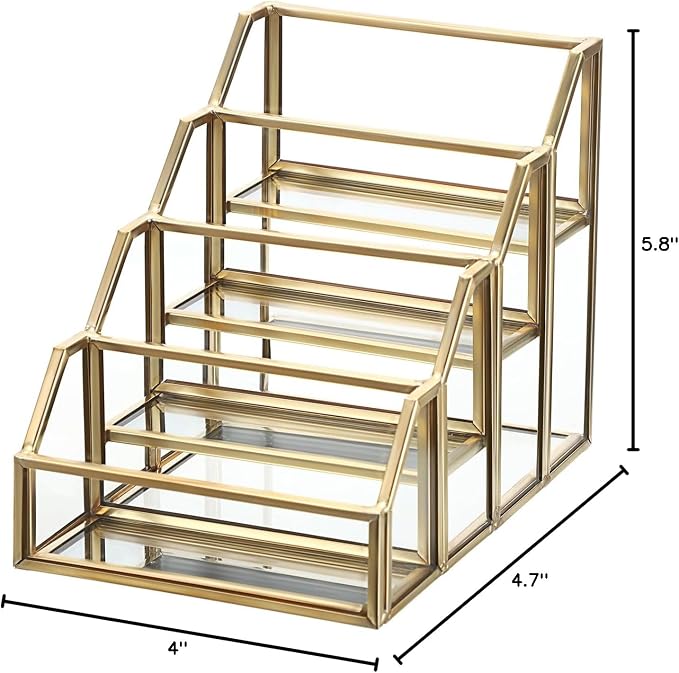 Hipiwe 4 Slots Glass Business Card Holder for Desktop, Gold Mirrored Business Card Display Stand, Multiple Clear Business Name Card Organizer Holder for Office Exhibition