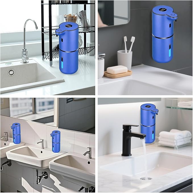 OHIFAST Automatic Liquid Soap Dispenser Touchless, USB Rechargeable Smart Hand Soap Dispenser, 6-Level Adjustable, 12.8oz/380mL Wall Mounted for Bathroom Kitchen Accessories Dish Soap-Blue