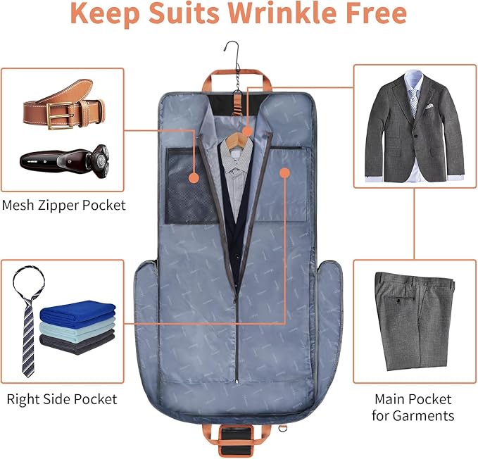 Mancro Carry On Garment Bags for Travel, Convertible Weekender Bag, Brown | Wrinkle-Free, Hanging Travel Suit Bags with Shoulder Strap, Large Waterproof Suitcase Luggage Bag for Men Women