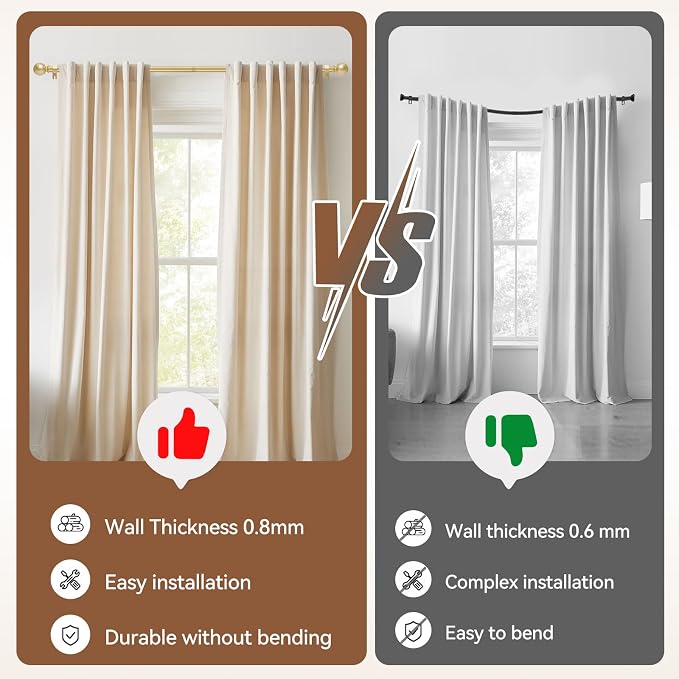 Gold Curtain Rod for Windows 28 to 48 Inch,2 Pack 5/8 Inch Diameter Adjustable Rod With Brackets,Heavy Duty Easy to Install Outdoor Curtain Rods for Bedroom,Patio