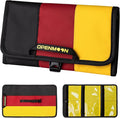 OPENMOON Multi-Purpose Storage Bag, Tri-Fold Design, 5 Compartments, Splash-Proof, for Cables, Toiletries, Makeup (Black+Red+Yellow)