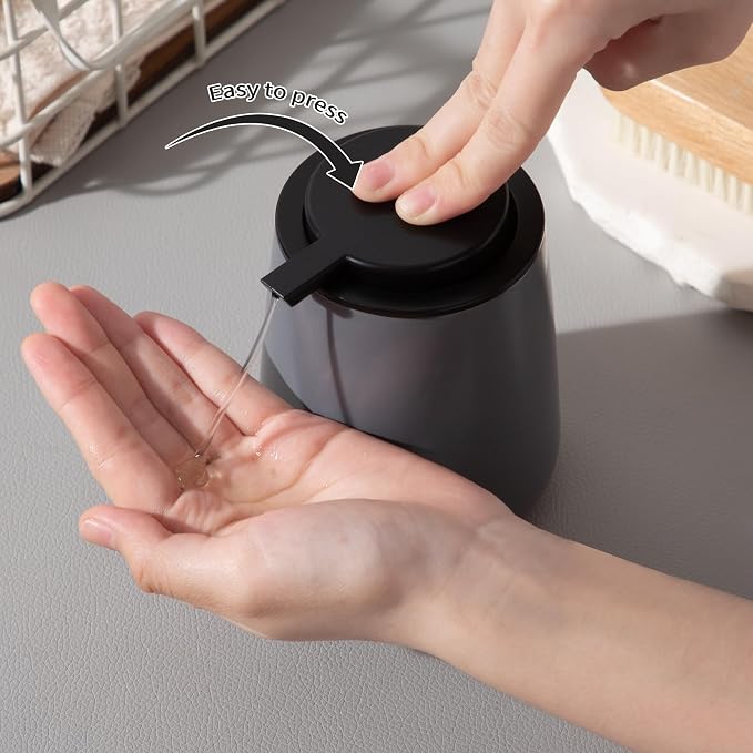 Enra Grey Soap Dispenser,12 oz Ceramic Hand Lotion Dispenser, Refillable Dish Soap Dispenser,Modern Liquid Soap Dispenser for Bathroom,Kitchen with Easy-to-Press Pump (Liquid-Gray)