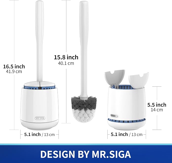 MR.SIGA Toilet Bowl Brush and Holder, Premium Quality, with Solid Handle and Durable Bristles for Bathroom Cleaning, White, 1 Pack
