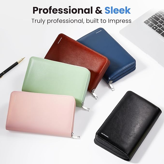 Sooez Zip-Enclosed Business Card Holder Organizer, Professional Credit Card Case Book for Women Men, 240 Capacity, Premium Vegan Leather Gift Card Organizer Storage, 7.87"×4.92"×1.57", Blue