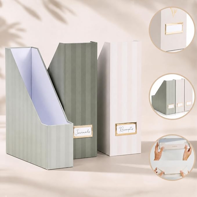 Beautiful Magazine Holder Set of 3 - Sturdy File Holder to Organize Your Desk or Shelves - The Perfect Office & Work Storage to Effortlessly Arrange Your Paperwork, Files, Magazines, Books or Binders