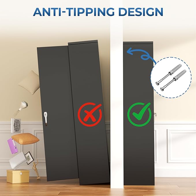 INTERGREAT Wardrobe Cabinets with Locking Doors and Shelves, Clothing Locker Storage Cabinet 72" X 36" X 18" for Home Room, School, Employee, Gym, Black