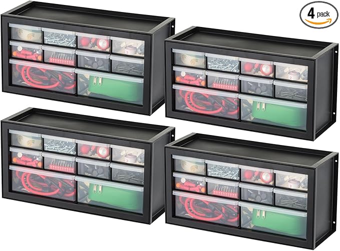 IRIS USA Small Plastic Storage Drawers, 10-Drawer - 4 Pack, Stackable Teacher Toolbox Craft Small Parts Bead Screw Hardware Building Bricks Organizer, Drink and Water Flavor Packet Organizer, Black