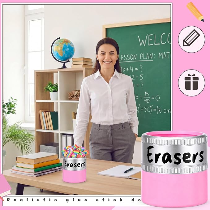 Tenceur 4.7x4.7 Inches Erasers Bucket for Teacher Desk Organizer Pencil Holder Bucket Plastic Large Capacity Desk Organizer for Teacher Classroom Craft Supply Storages