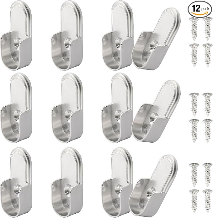 12 pcs Silver 15mm x 30mm Oval Closet Rod End Supports | Heavy-Duty Metal, Rod Holders, Wardrobe Bracket, Mounting Holes