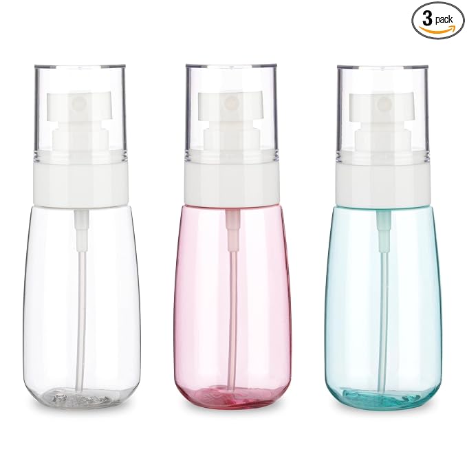 3 Pack 2oz/60ml Small Spray Bottle, Empty Plastic Mini Spray Bottles, Fine Mist Travel Spray Bottle with 9pcs Labels