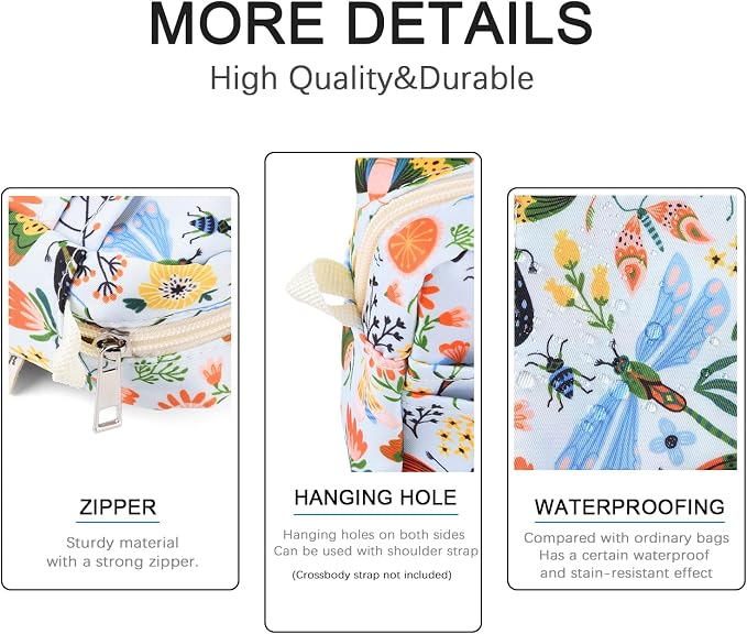 Portfolio Organizer with Multiple Pockets, Waterproof Travel Zippered Toiletry Bag, Portable Storage Pencil Pouch for Notebooks, Stationeries, Make-up, Journal Office Art Supplies.Blue Butterfly