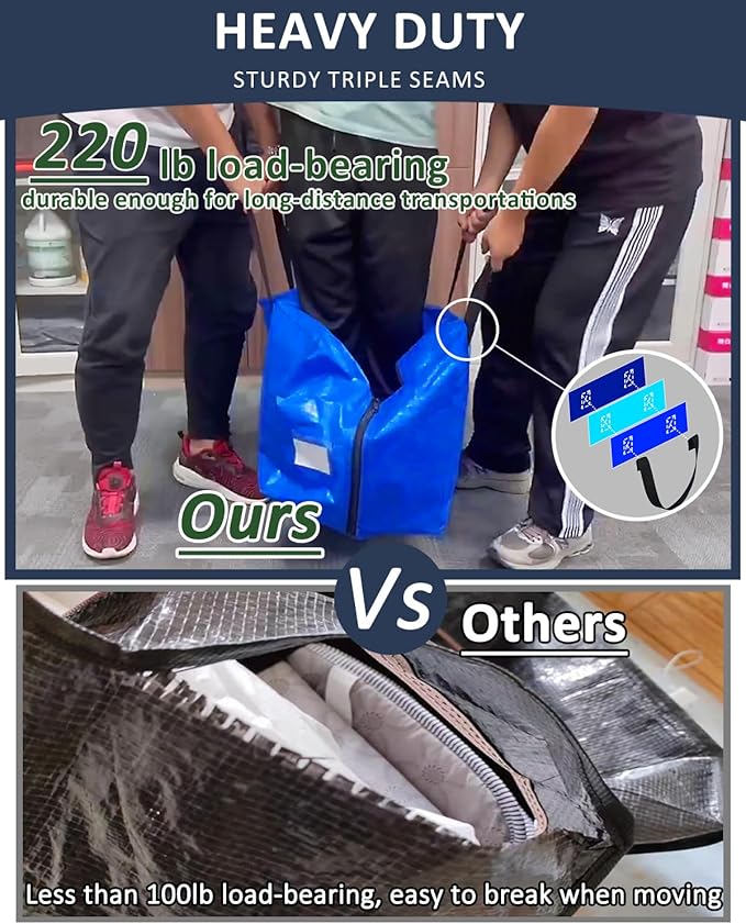 Extra Large Moving Bags with Strong Handles, 6 Pack Heavy Duty Storage Bags with Smooth Zipper, Oversized Storage Tote for Clothes Moving Supplies Dorm Essentials Household Containers