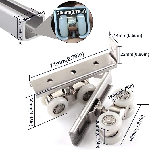 AWEN 2pcs 4-Wheel Metal Sliding Track Wheel Set Hanger Ball Bearing Pulley Kit for Wardrobe Closet Barn Door(Wheel 19mm/0.75")