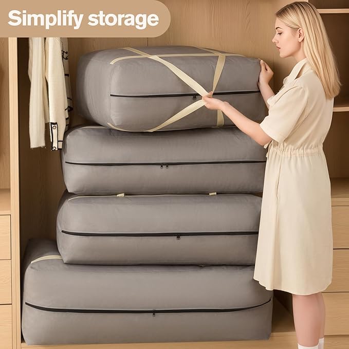 3 Pack 105L Extra Large Moving Bags with Zippers & Carrying Handles, Heavy-Duty Storage Tote Moving Boxes for Space Saving(brown, 3Pack*105L)
